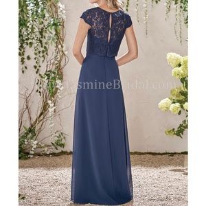 Navy Bridesmaid Dress Jasmine Cayman Blue Sweetheart w Lace Jacket